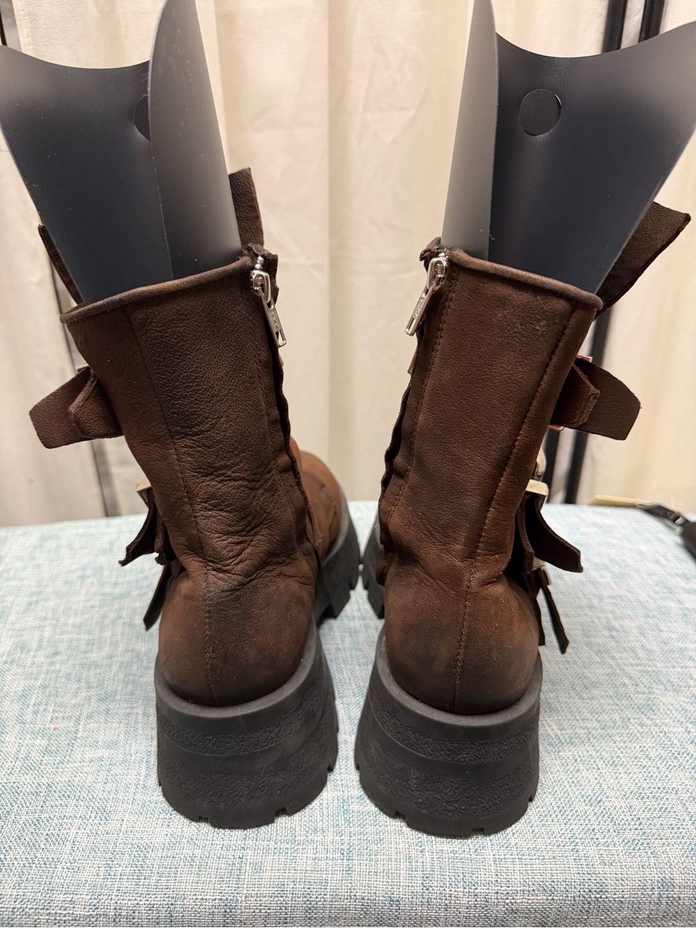 Steve Madden Roland Brown Leather Triple Buckle Moto Boots Size 8M - Picture 4 of 6